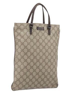 GUCCI GG Supreme Hand Bag PVC Beige Silver 117551 Auth 170459